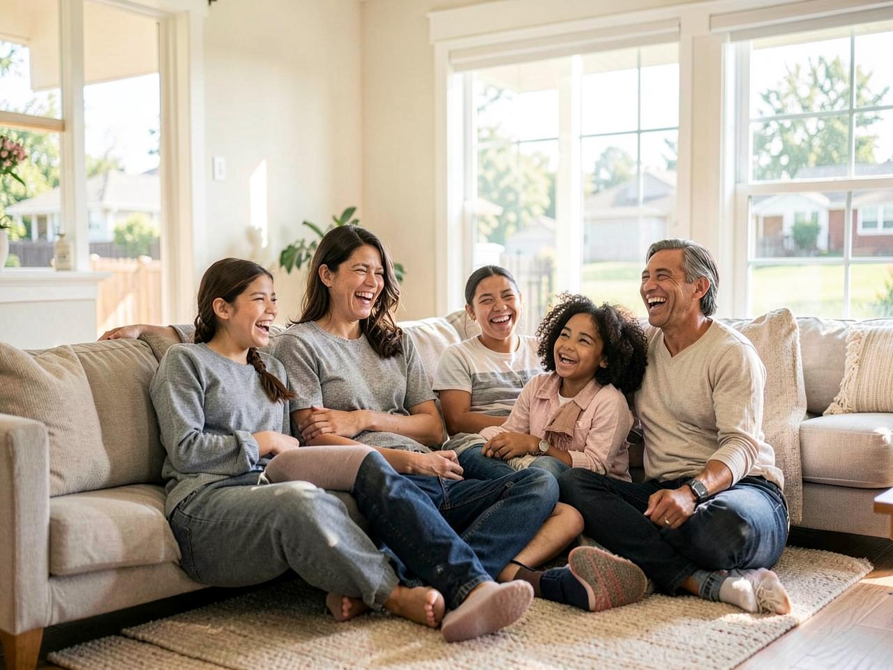 Familia latina disfrutando de su hogar